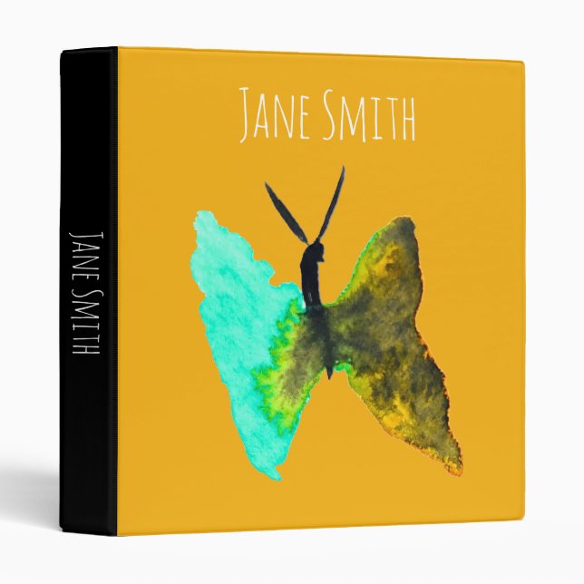 Classeur Aquarelle papillon aqua joli (Devant/Côté)