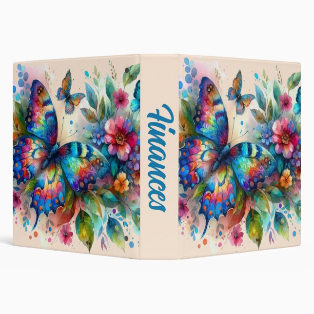 Classeur Aquarelle Papillon Floral Fleurs Bleu rose (Arrière-plan)