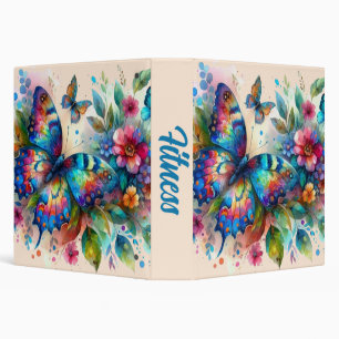Classeur Aquarelle Papillon Floral Fleurs Bleu rose