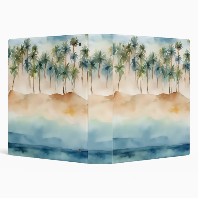 Classeur Aquarelle Plage tropicale Plage Scène Palmiers Sab (Arrière-plan)