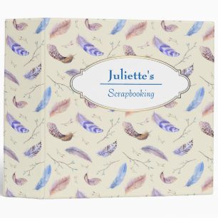 Classeur Aquarelle Plumes Feuilles et Branches Motif