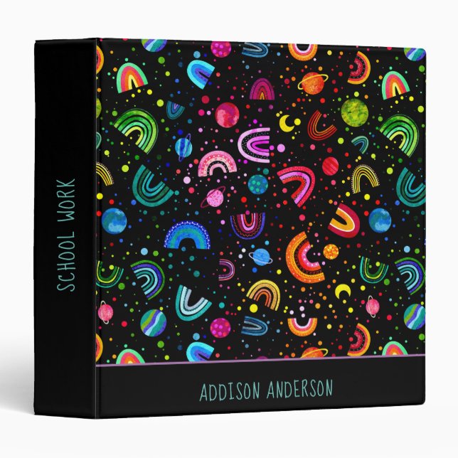 Classeur Aquarelle Rainbow Galaxy Filles personnalisées (Devant/Côté)
