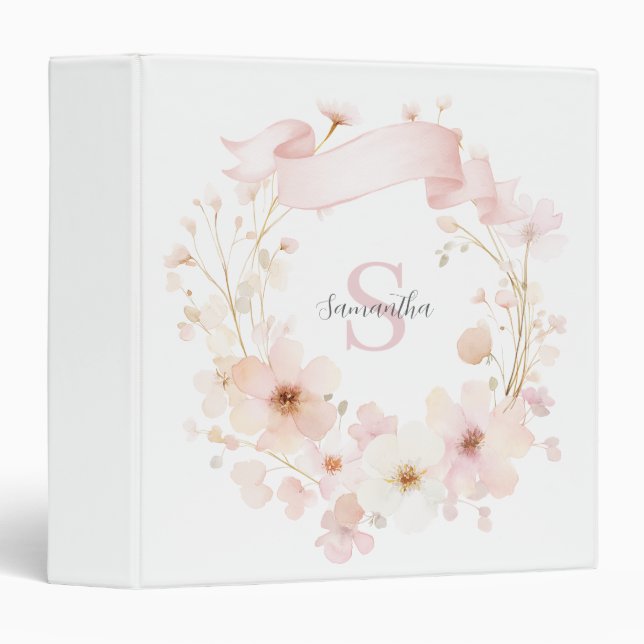 Classeur Aquarelle rose (Devant/Côté)