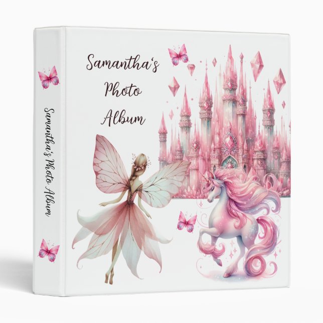 Classeur Aquarelle rose Fairy Princess Girl Photo (Devant/Côté)