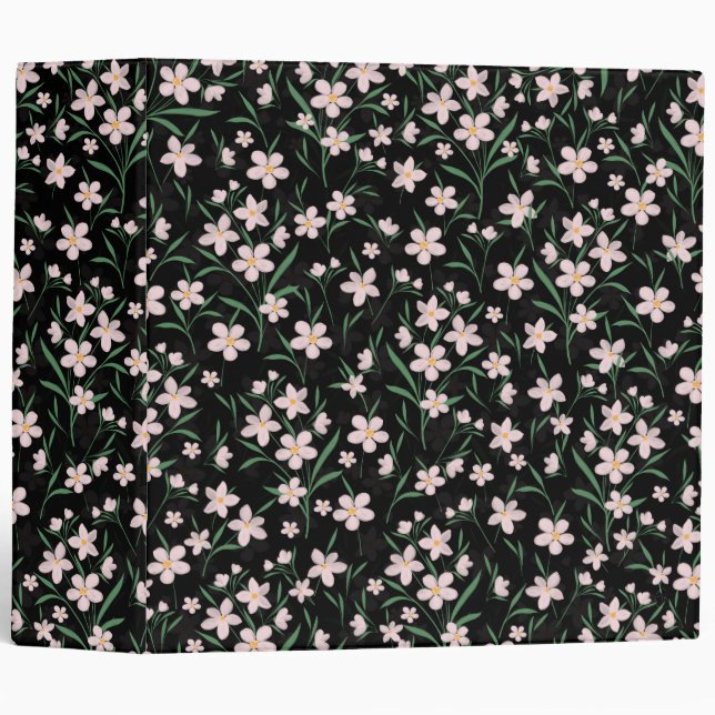 Classeur Aquarelle rose Floral Botanique Motif noir (Devant/Côté)