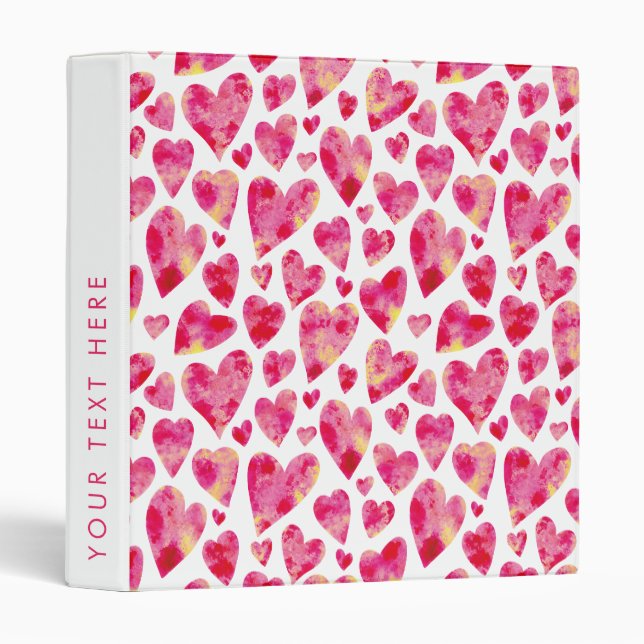 Classeur Aquarelle rose Love Heart motif personnalisé (Devant/Côté)
