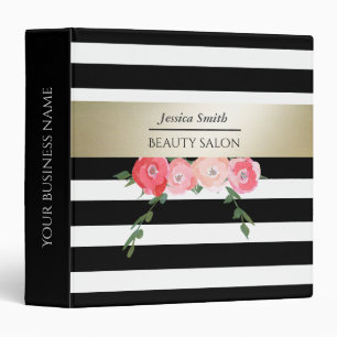 Classeur Aquarelle rose or noir blanc rayures