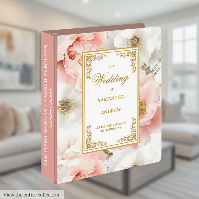 Classeur Aquarelle rose pâle douce album mémoire mariage (Soft dusty pink watercolor wedding memory album)