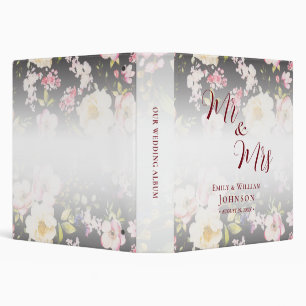 Classeur Aquarelle rose Roses jaunes, noir flou, Mariage