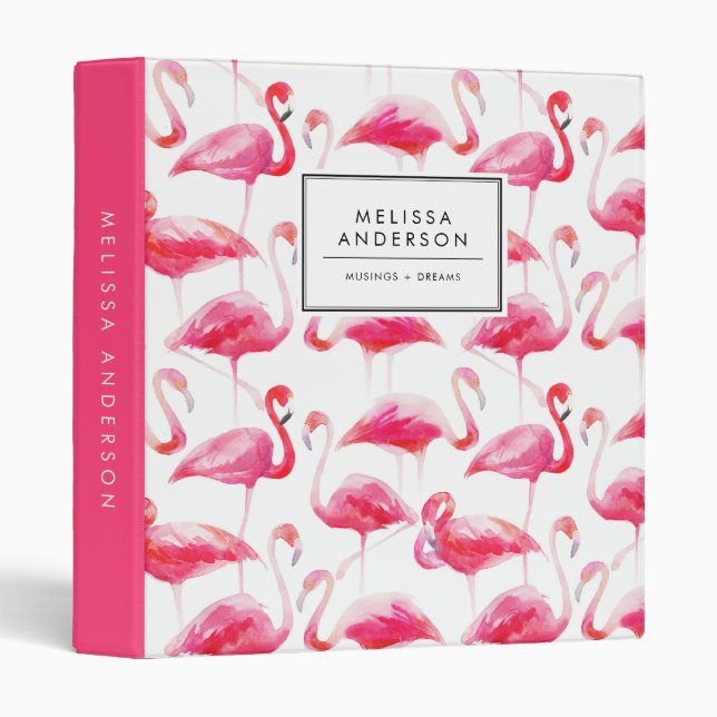 Classeur Aquarelle rose vif Motif Flamingo (Devant/Côté)