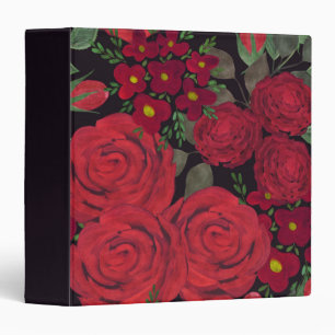 Classeur Aquarelle rouge roses sur le noir,
