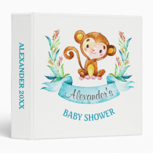 Classeur Aquarelle Singe Baby shower Garçon Album photo