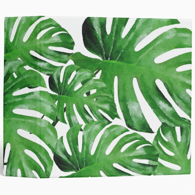 Classeur Aquarelle Tropical Monstera Feuilles Motifs (Devant/Côté)