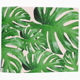 Classeur Aquarelle Tropical Monstera Feuilles Motifs rose