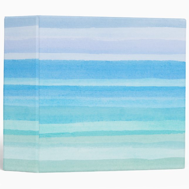 Classeur Aquarelle Turquoise bleu océan Ombre Stripe (Devant/Côté)