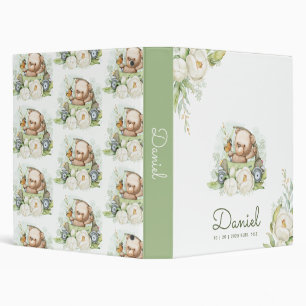 Classeur Aquarelle verte Ours en peluche Personnalisé Baby 
