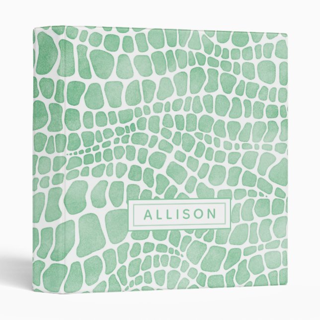 Classeur Aquarelle verte personnalisée Peau de crocodile (Devant/Côté)