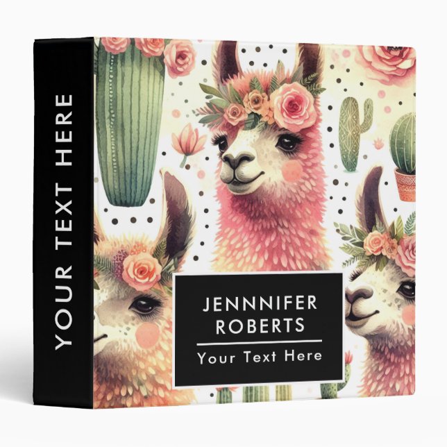 Classeur Aquarelle vintage Cute Llama (Devant/Côté)