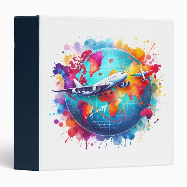 Classeur Aquarelle Voyageons dans le monde (Devant/Côté)