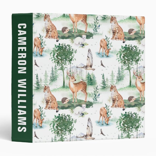 Classeur Aquarelle Woodland Baby Motif animal (Devant/Côté)