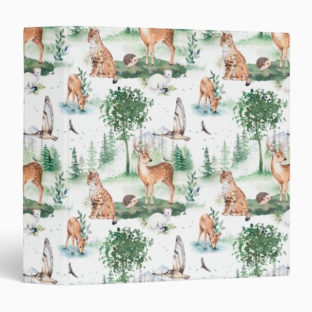 Classeur Aquarelle Woodland Baby Motif animal (Devant/Côté)