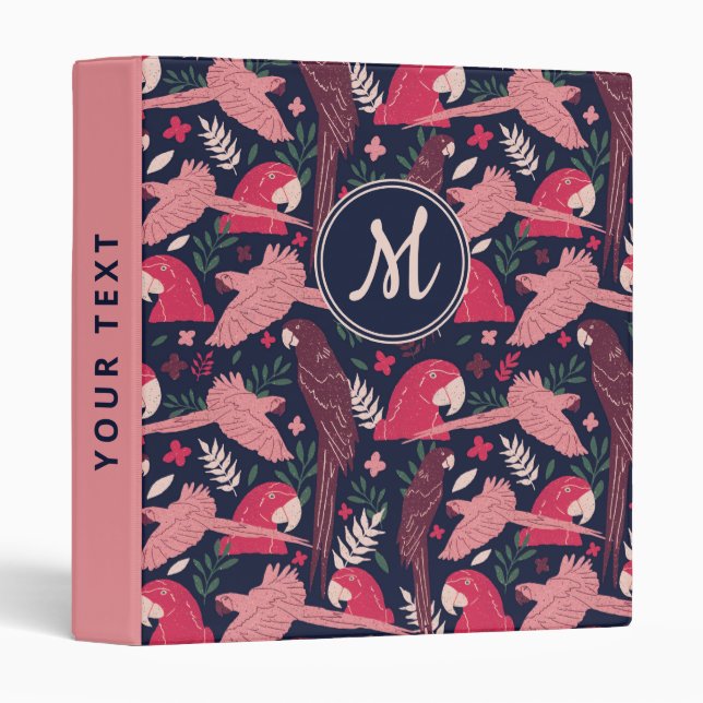 Classeur Ara Parrot Rouge Tropical Leave Motif Monogramme (Devant/Côté)