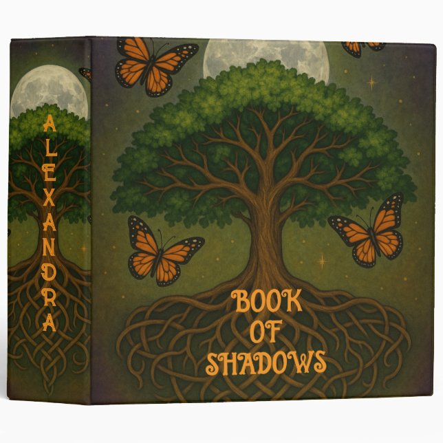 Classeur Arbre de la Pleine lune de vie Papillons Livre des (Devant/Côté)