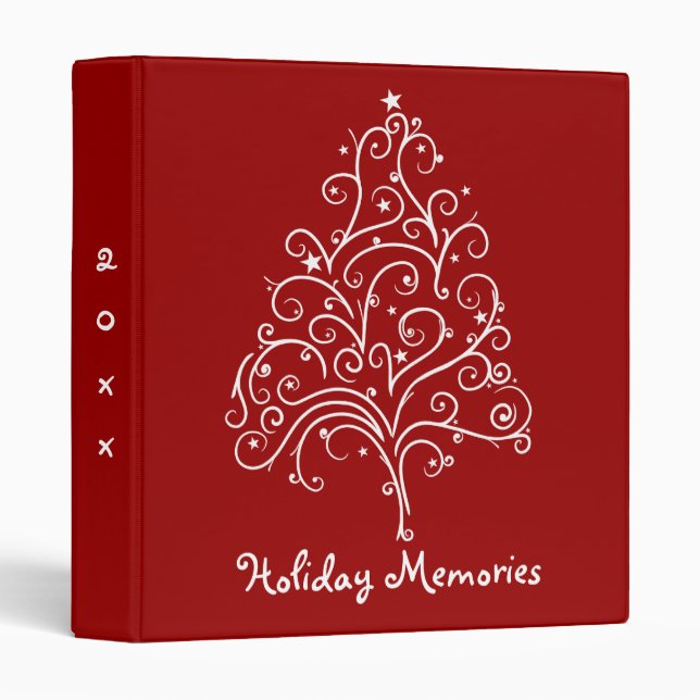 Classeur Arbre de Noël sur des souvenirs rouges de vacances (Devant/Côté)