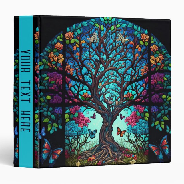 Classeur Arbre de vie coloré avec papillons (Devant/Côté)