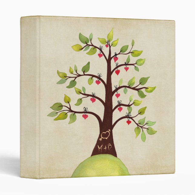 Classeur Arbre découpant le coeur d'amour + Initiales (Devant/Côté)