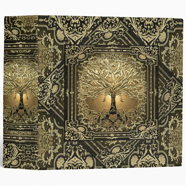 Classeur Arbre d'or de la vie Ancien Ornat 3 Cercle Classeu (Devant/Côté)