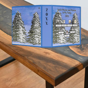 Classeur Arbre familial Aquarelle Pins neigeux Mercières