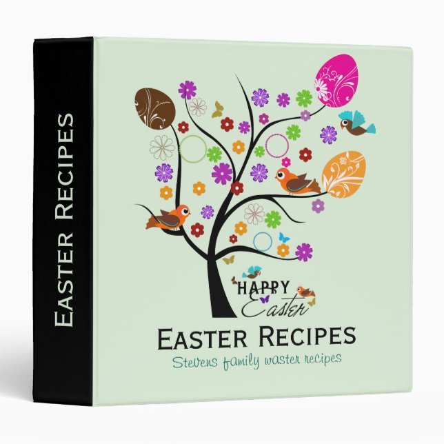 Classeur Arbre rétro coloré avec oeufs de Pâques et oiseaux (Devant/Côté)