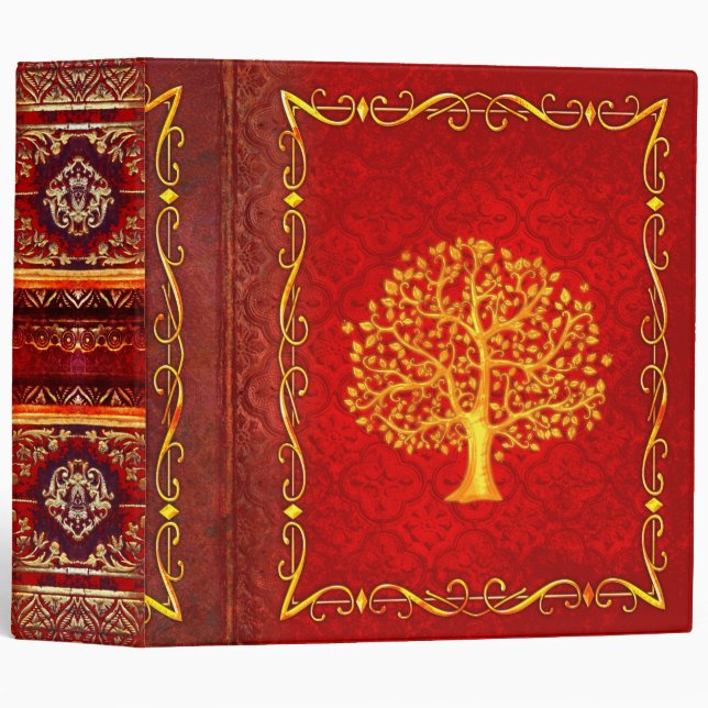 Classeur Arbre rouge et or Faux Cuir Tome ancien (Devant/Côté)