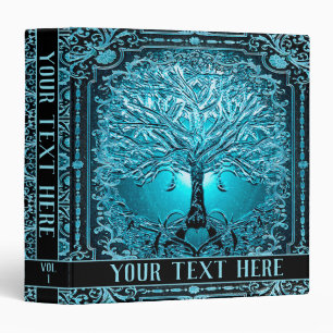Classeur Arbre Turquoise bleu de vie Ajouter un texte