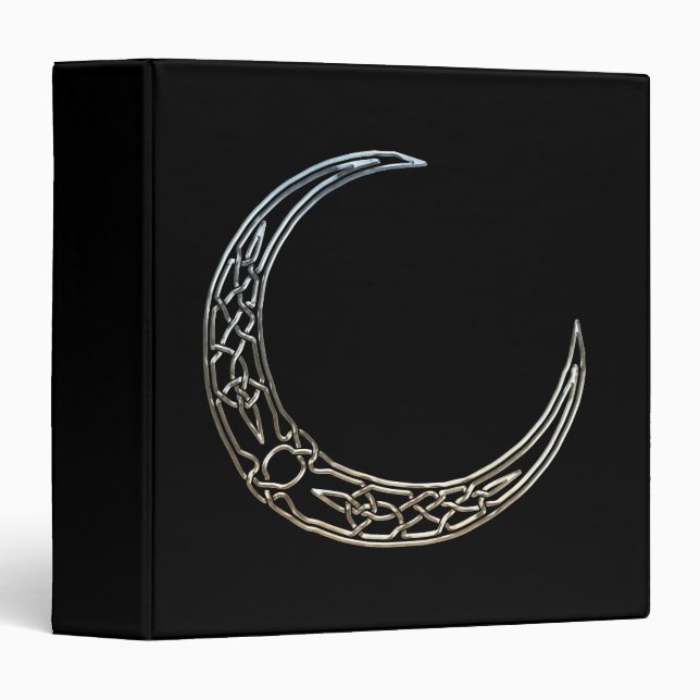 Classeur Argent et croissant de lune de Celtic de noir (Devant/Côté)