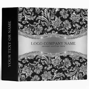 Classeur Argent métallique et Damas floral noir