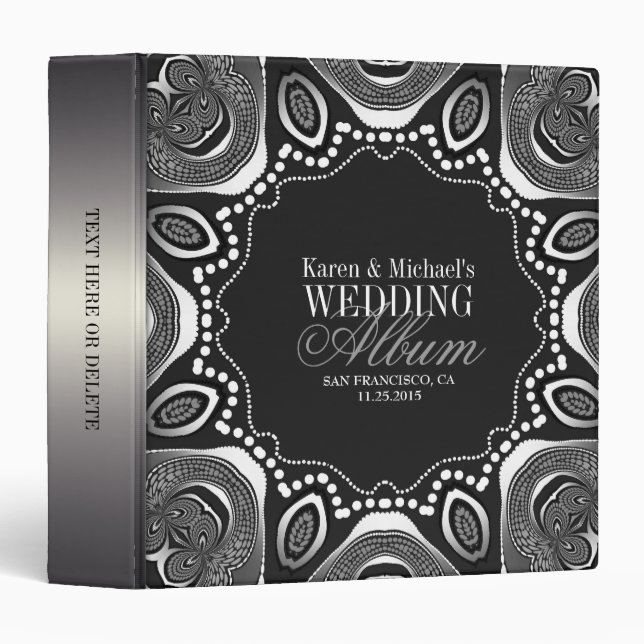 Classeur Argent Noir & Blanc Tribal Love Mariage Album (Devant/Côté)