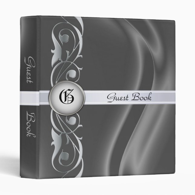 Classeur argenté en soie de livre d'invité de (Devant/Côté)