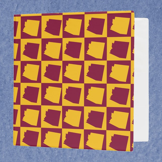 Classeur Arizona Maroon and Gold Checkerboard Pattern (A binder with a maroon and gold checkerboard pattern featuring the US state of Arizona)