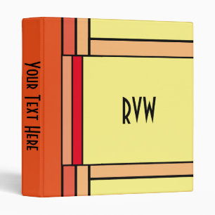 Classeur Art Déco Géométrique Monogramme Orange Jaune Noir