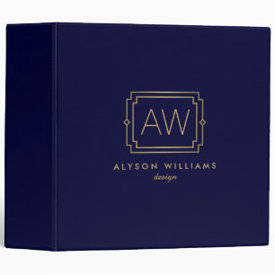 Classeur Art Déco Vintage professionnel Elégant Marine/Or