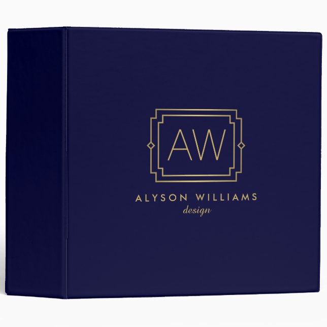 Classeur Art Déco Vintage professionnel Elégant Marine/Or (Devant/Côté)