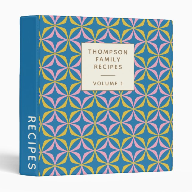 Classeur Art géométrique moyen en bleu Recette personnalisé (Devant/Côté)