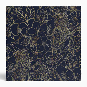 Classeur Art moderne Gold Blue Floral Doodles