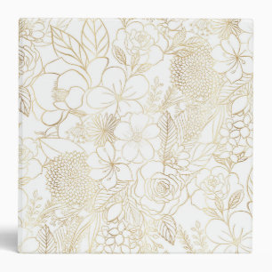Classeur Art moderne Gold White Floral Doodles
