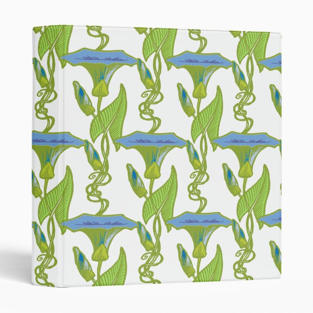 Classeur Art Nouveau bleu Ipomoea papier peint fleuri damé (Devant/Côté)