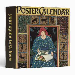 Classeur Art Nouveau vintage, femme lisant un livre d'astro