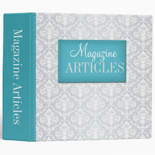Classeur Articles de magazine gris de damassé de turquoise