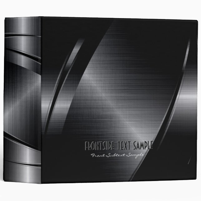 Classeur Aspect brillant en aluminium brossé en métal noir (Devant/Côté)